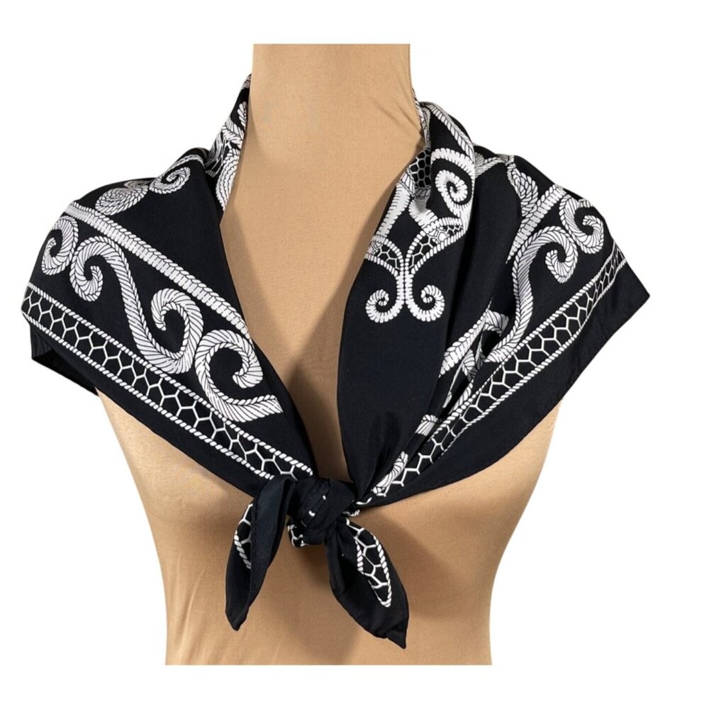 Constantino Roma Square Scarf Black White Filigree (READ)